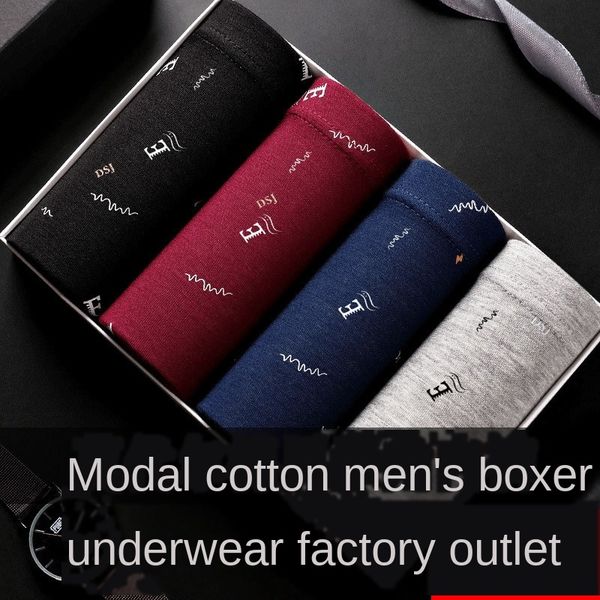 4 gift box men's mid-waist modal pants head 4 gift box men's mid-waist underwear modal boxer pants head boxer underwear, Black;white