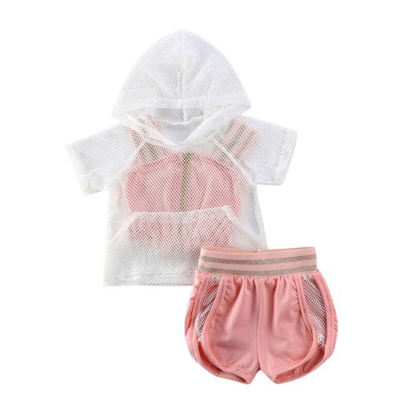 summer kids baby girls clothes sets mesh hoodies pink vest strap shorts 3pcs outfits tracksuit, White
summer kids baby girls clothes sets mesh hoodies pink vest strap shorts 3pcs outfits tracksuit, White
