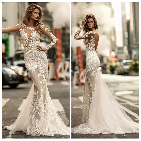 2019 sheer long sleeves lace appliques slim mermaid wedding dresses backless custom bridal gowns formal spring vestidos de marriage, White
2019 sheer long sleeves lace appliques slim mermaid wedding dresses backless custom bridal gowns formal spring vestidos de marriage, White