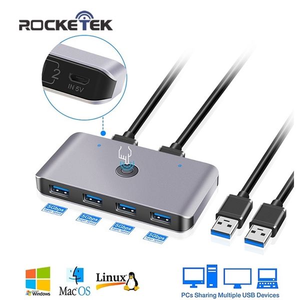 

rocketek kvm usb 2.0 box 3.0 switch pieces sharing 4 keyboard devices mouse printer monitor 2 cables