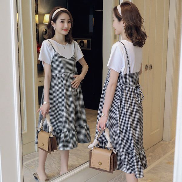 2020 new summer pregnant women casual faketwo-piece dress maternity clothes korean fashion sling plaid loose dresses vestido h45, White
2020 new summer pregnant women casual faketwo-piece dress maternity clothes korean fashion sling plaid loose dresses vestido h45, White