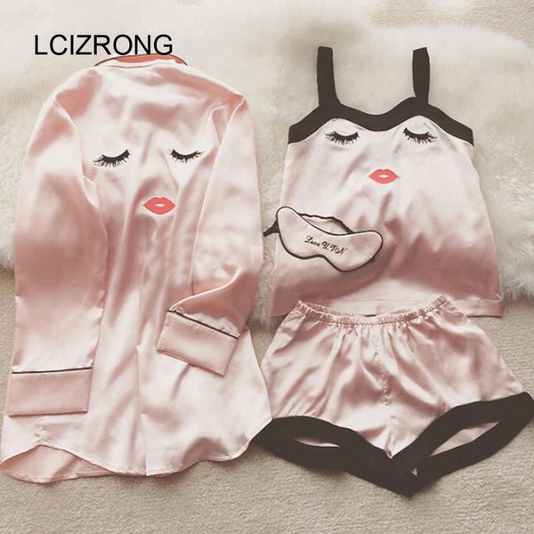 summer cartoon satin pajamas sets women 4pcs/set long sleeve camisole shorts eye mask home clothing sleepwear mujer, Black;red
summer cartoon satin pajamas sets women 4pcs/set long sleeve camisole shorts eye mask home clothing sleepwear mujer, Black;red