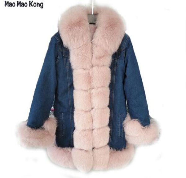 maomaokong 2017 new women denim parka real natural fur coat warm faux fur thick winter jacket, Black
maomaokong 2017 new women denim parka real natural fur coat warm faux fur thick winter jacket, Black