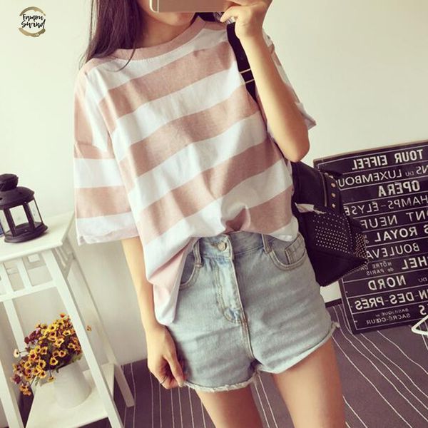 new fashion t shirts women spring summer striped color short sleeve o neck tshirt femme casual loose sweet style basic t shirt, White
new fashion t shirts women spring summer striped color short sleeve o neck tshirt femme casual loose sweet style basic t shirt, White