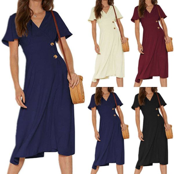 womens summer short sleeve midi maxi dress evening party casual beach sundress, Black;gray
womens summer short sleeve midi maxi dress evening party casual beach sundress, Black;gray
