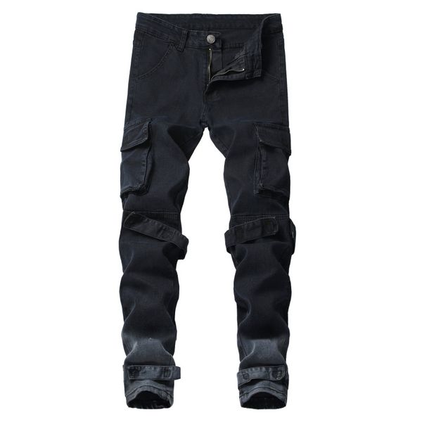 men 's jeans slim trousers hole men ' s pants drawstring men cattle, Blue