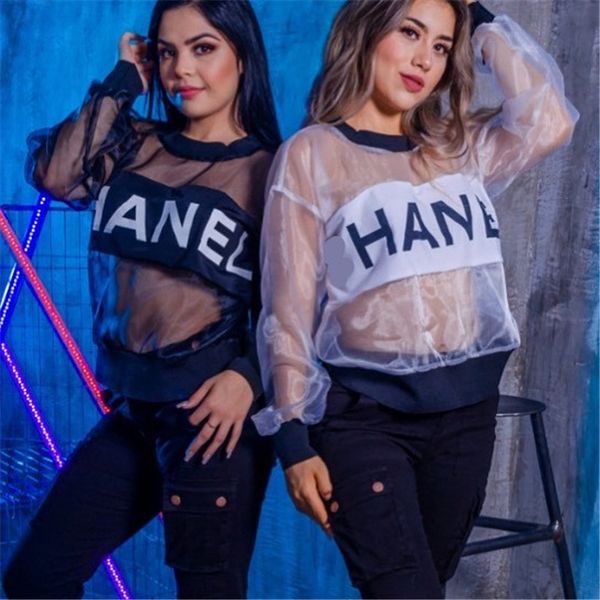 women designer luxury fashion t-shirt polyester organza brand letter printed see-through blouses women beach cover up c62608, White
women designer luxury fashion t-shirt polyester organza brand letter printed see-through blouses women beach cover up c62608, White