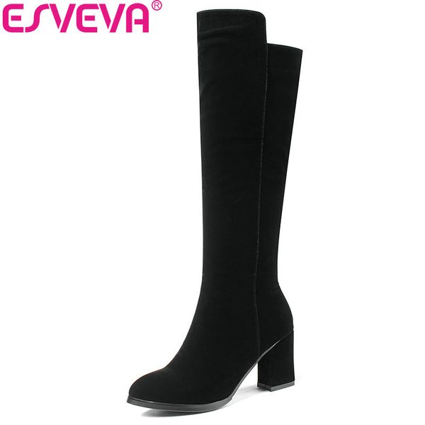 esveva 2018 women boots western style shoes short plush pointed toe knee-high boots square high heel ladies size 34-40, Black
esveva 2018 women boots western style shoes short plush pointed toe knee-high boots square high heel ladies size 34-40, Black