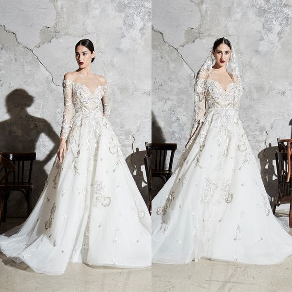 beautiful zuhair murad a line wedding dresses off shoulder long sleeve lace applique wedding gowns sweep train robe de mariée, White
beautiful zuhair murad a line wedding dresses off shoulder long sleeve lace applique wedding gowns sweep train robe de mariée, White