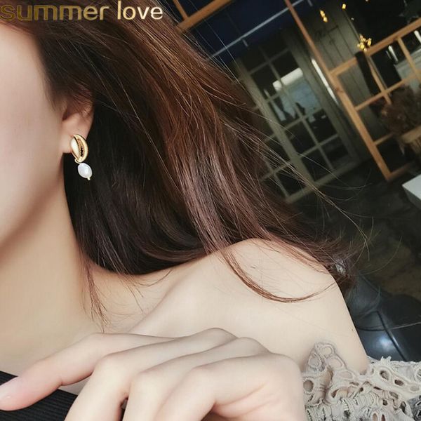 golden conch pearl drop earrings - retro chic jewelry for women & girls, ideal for parties & summers, Silver
golden conch pearl drop earrings - retro chic jewelry for women & girls, ideal for parties & summers, Silver