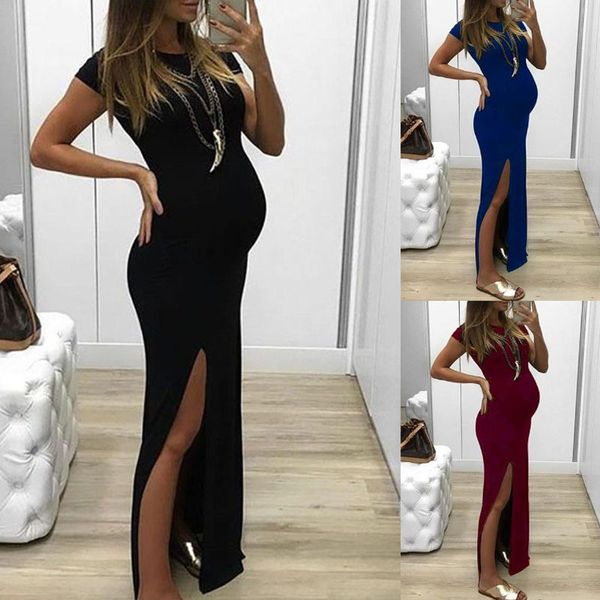 summer designer solid color maternity dresses split crew neck maxi dresses fashion plus size women clothing, Black;gray
summer designer solid color maternity dresses split crew neck maxi dresses fashion plus size women clothing, Black;gray
