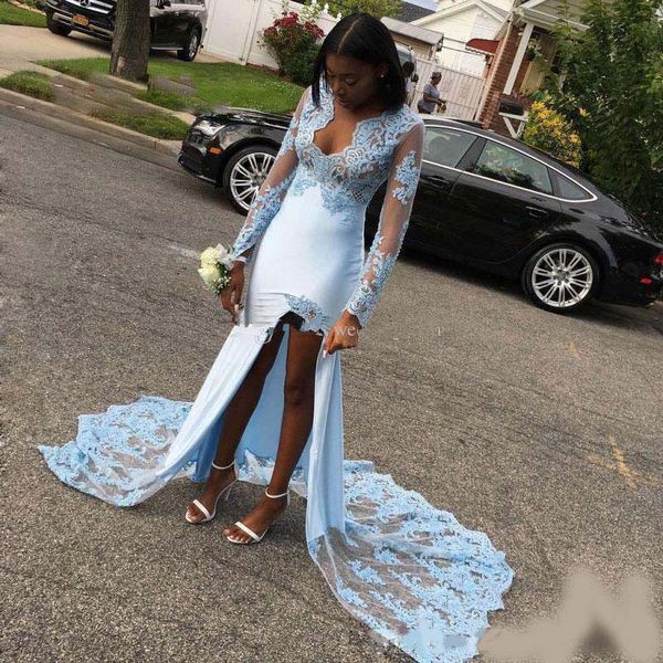light sky blue mermaid evening dreses deep v neck long sleeves floor length custom made long prom gown 2020 cheap, Black;red
light sky blue mermaid evening dreses deep v neck long sleeves floor length custom made long prom gown 2020 cheap, Black;red