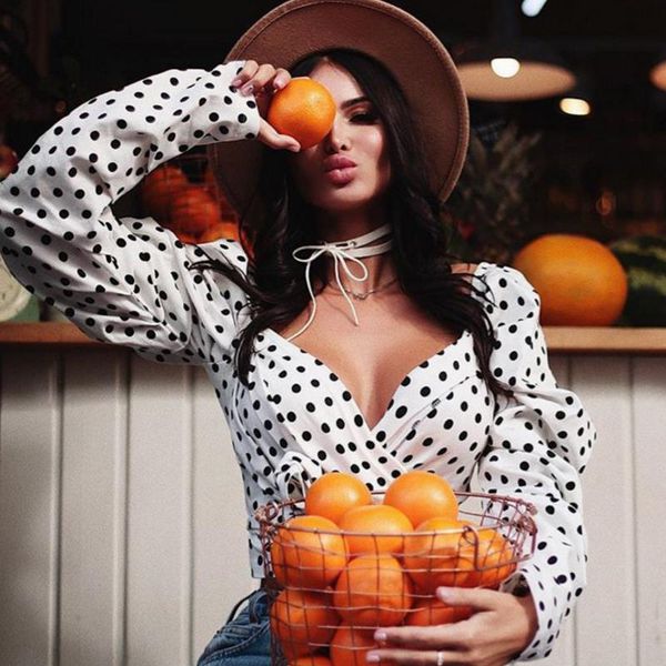 women's new arrival 2019 fashion t-shirt women's v-neck long-sleeved straps short polka dot t-shirt women size s-l, White
women's new arrival 2019 fashion t-shirt women's v-neck long-sleeved straps short polka dot t-shirt women size s-l, White