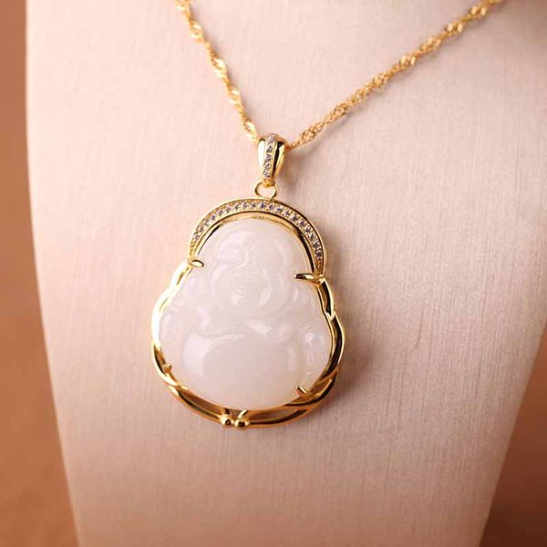 natural jade and tianyu pendant women's gold-encrusted jade jade-white jade-in-buddha buddha laughing buddha pendant pendan, Silver
natural jade and tianyu pendant women's gold-encrusted jade jade-white jade-in-buddha buddha laughing buddha pendant pendan, Silver