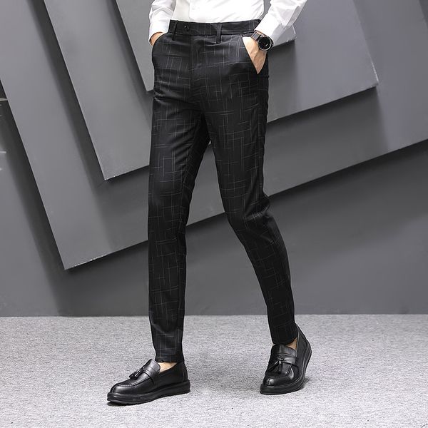 1pcs mens plus size pencil pants trousers 2020 summer new fashion cotton blend plaid splicing men's skinny business trousers, Black 
1pcs mens plus size pencil pants trousers 2020 summer new fashion cotton blend plaid splicing men's skinny business trousers, Black