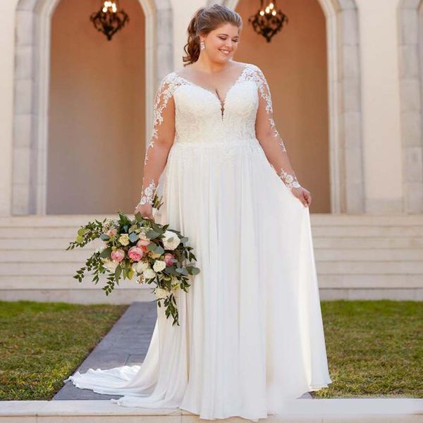 beach country wedding dresses a-line chiffon lace v-neck with long sleeves backless plus size bohemia bridal gown illusion bodice, White
beach country wedding dresses a-line chiffon lace v-neck with long sleeves backless plus size bohemia bridal gown illusion bodice, White