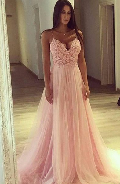 Elegant Blush Pink Long Tulle Prom Dresses 2019 Lace Spaghetti Straps V-neck A Line Formal Evening Party Gowns vestidos 46
Elegant Blush Pink Long Tulle Prom Dresses 2019 Lace Spaghetti Straps V-neck A Line Formal Evening Party Gowns vestidos 46