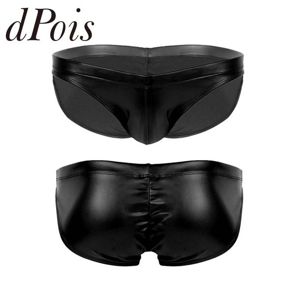 men wet look latex lingerie low rise elastic waistband bulge pouch back ruffles bikini briefs male underwear homme mens panties