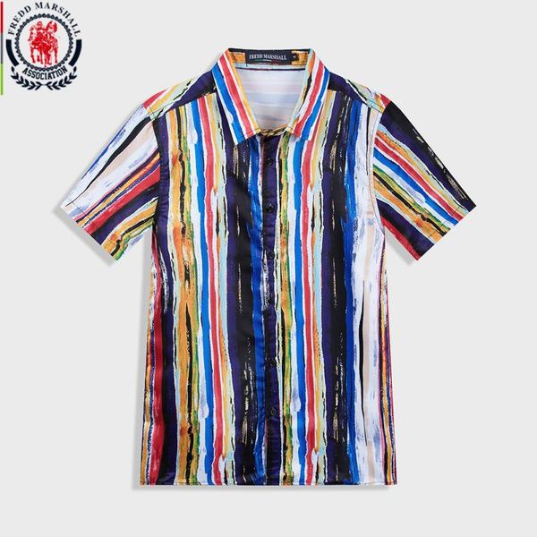 fredd marshall new fashion colorful striped shirt men summer 2020 short sleeve printed shirt casual hip hop streetwear 55908, White;black 
fredd marshall new fashion colorful striped shirt men summer 2020 short sleeve printed shirt casual hip hop streetwear 55908, White;black