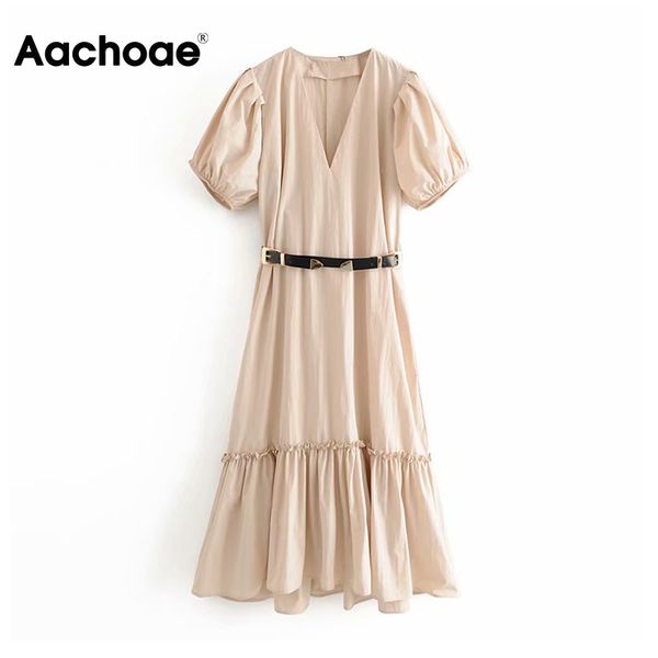 elegant deep v neck midi dress puff short sleeve pleated dress with belt solid fashion casual ladies dresses vestidos mujer, Black;gray
elegant deep v neck midi dress puff short sleeve pleated dress with belt solid fashion casual ladies dresses vestidos mujer, Black;gray