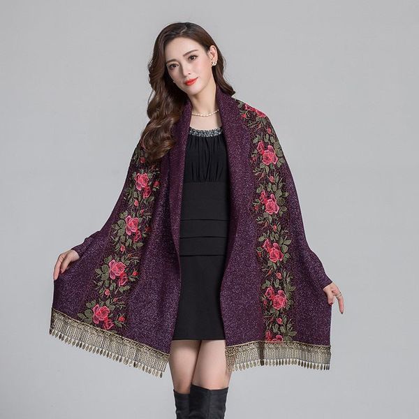 women 2019 autumn winter embroidery tassel cashmere knitted scarf poncho sweater female thicken warm tricot shawl wrap k183, Black
women 2019 autumn winter embroidery tassel cashmere knitted scarf poncho sweater female thicken warm tricot shawl wrap k183, Black