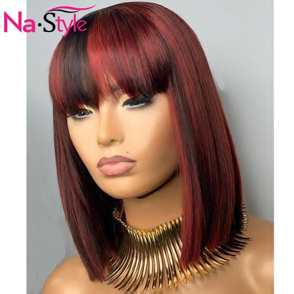 highlight wig human hair 360 bob red lace front human hair wigs with bangs ombre colored wigs pre plucked 150 remy, Black;brown
highlight wig human hair 360 bob red lace front human hair wigs with bangs ombre colored wigs pre plucked 150 remy, Black;brown
