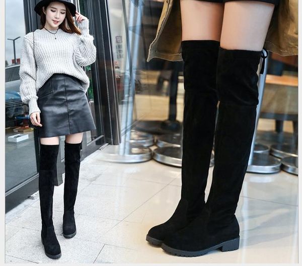 korean version of the knee long boots female low heel plus velvet elastic wild martin boots, Black
korean version of the knee long boots female low heel plus velvet elastic wild martin boots, Black
