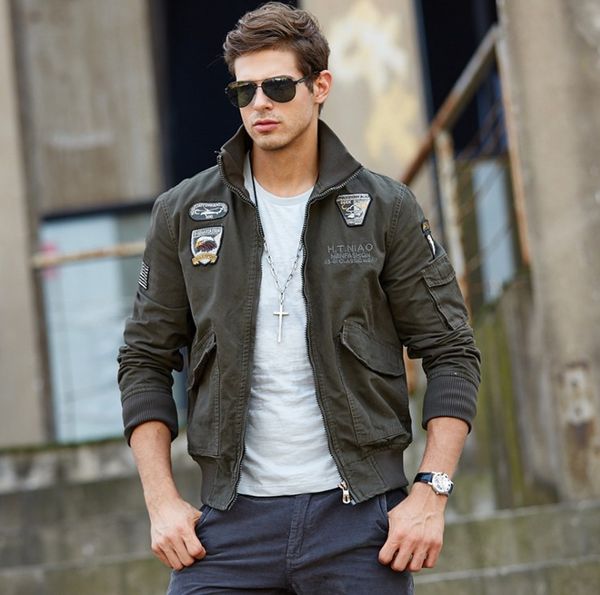 army jacket men coats applique cotton jaquetas jacket military bomber style new mens jackets and coats, Black;brown
army jacket men coats applique cotton jaquetas jacket military bomber style new mens jackets and coats, Black;brown
