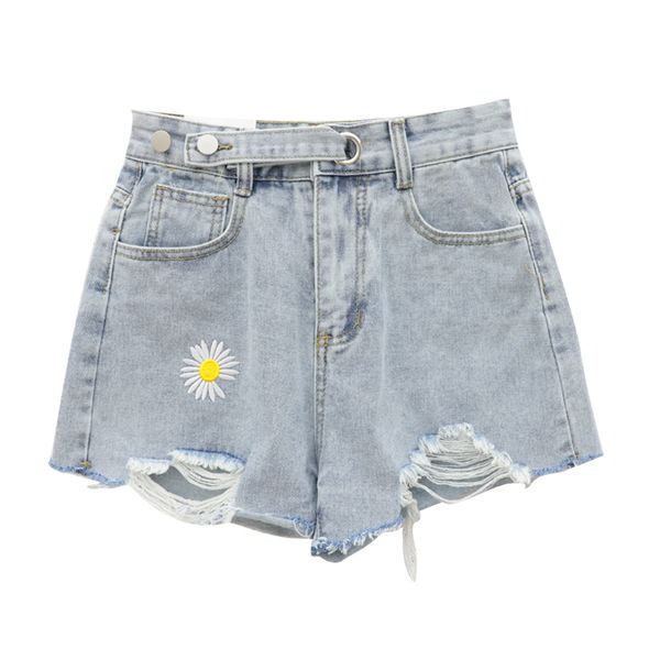 2020 new summer korean straight hole high waist daisy embroidery wide leg denim shorts, Blue
2020 new summer korean straight hole high waist daisy embroidery wide leg denim shorts, Blue