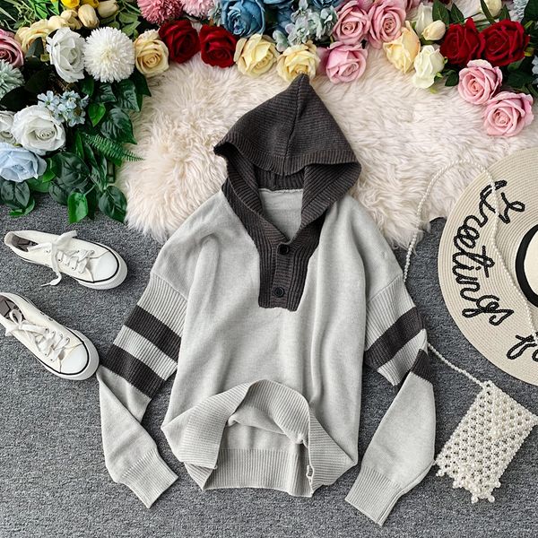 2019 new spring autumn sweater women hooded loose korean students stripe lantern sleeve v-neck sweater cc1391, White;black
2019 new spring autumn sweater women hooded loose korean students stripe lantern sleeve v-neck sweater cc1391, White;black