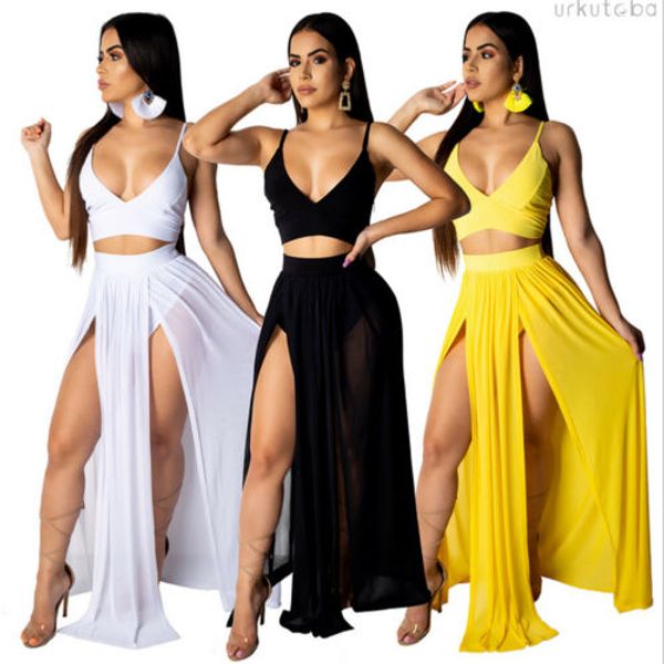fashion women's summer chiffon cloth sets v-neck sling sleeveless camis and high-waist split skirts s-xxl, White
fashion women's summer chiffon cloth sets v-neck sling sleeveless camis and high-waist split skirts s-xxl, White