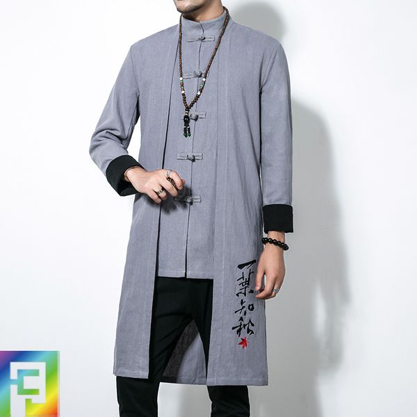chinese-style men's wear mid-length mantle men's duster ethnic-style embroidered retro youth long sweater coat overcoat autumn, Tan;black
chinese-style men's wear mid-length mantle men's duster ethnic-style embroidered retro youth long sweater coat overcoat autumn, Tan;black