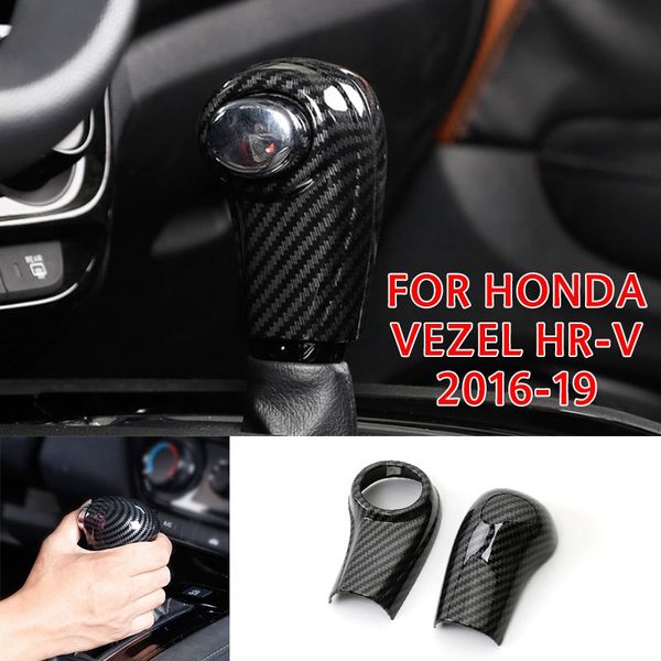 

pcmos carbon fiber abs gear shift knob decorator cover trim for hr-v 2016-2019 gear shift collars interior sticker
