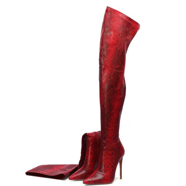 women faux snake leather over the knee boots thin high heel stretch boots woman pointed toe zipper autumn, Black
women faux snake leather over the knee boots thin high heel stretch boots woman pointed toe zipper autumn, Black