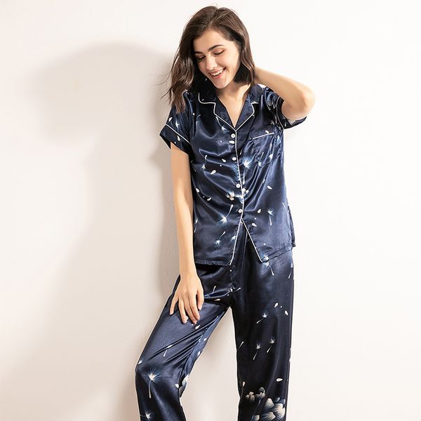 2020 summer & spring women comfort silk satin dandelion printed pajamas set soft thin sleepwear ladies town collar navy homewear, Black;red
2020 summer & spring women comfort silk satin dandelion printed pajamas set soft thin sleepwear ladies town collar navy homewear, Black;red