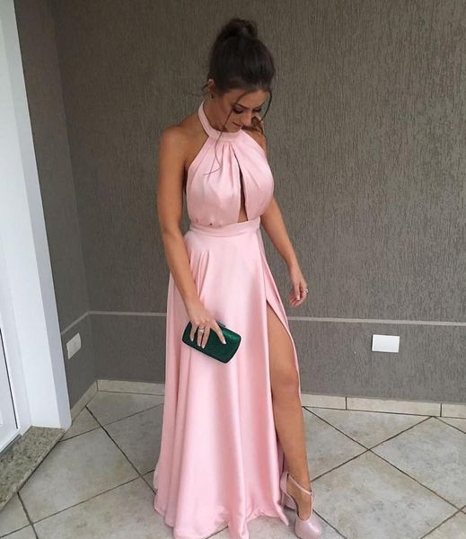 simple a line prom dress long halter backless high slit formal women evening dresses custom satin special party gowns, Black
simple a line prom dress long halter backless high slit formal women evening dresses custom satin special party gowns, Black