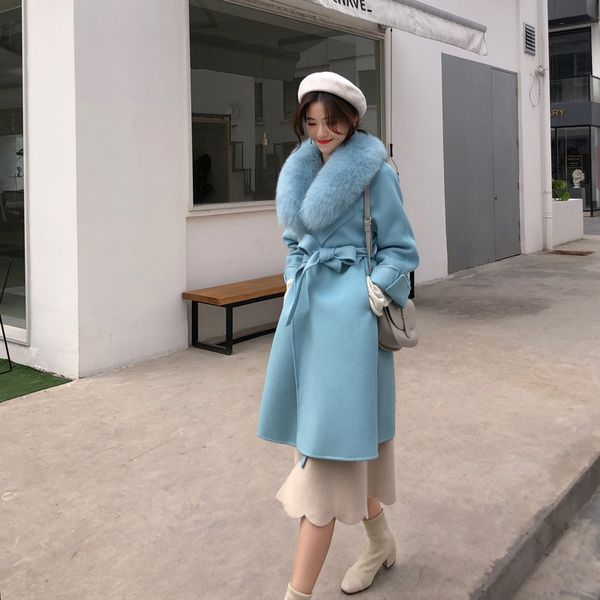 Women ca hmere coat with real fox fur collar woolen jacket with belt winter autumn lim lady 2018 long overcoat women wool coat
Women ca hmere coat with real fox fur collar woolen jacket with belt winter autumn lim lady 2018 long overcoat women wool coat