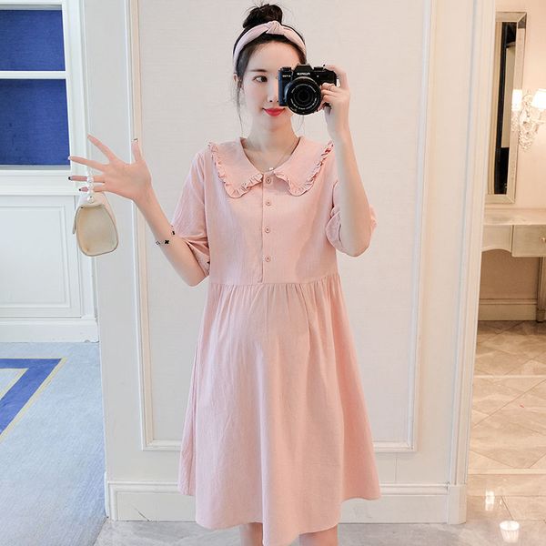 157# maternity dress summer cotton solid color turn down color short sleeve loose stylish dress for pregnant women mom, White
157# maternity dress summer cotton solid color turn down color short sleeve loose stylish dress for pregnant women mom, White