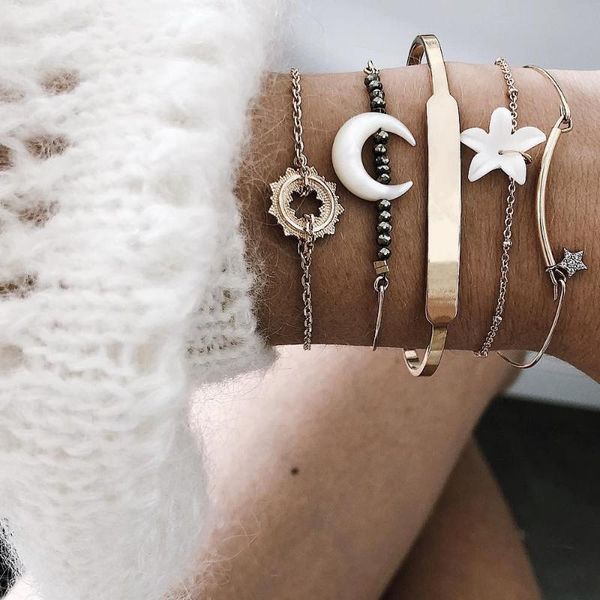 alyxuy 5 pcs/set bohemian women flower bracelets beads star moon geometric open gold bracelet set fashion birthday jewelry gifts, Black
alyxuy 5 pcs/set bohemian women flower bracelets beads star moon geometric open gold bracelet set fashion birthday jewelry gifts, Black