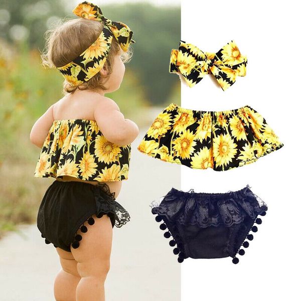 2020 summer newborn toddler baby girls sunflower clothes infant off shoulder lace shorts headband outfits 3pcs set sunsuit, White
2020 summer newborn toddler baby girls sunflower clothes infant off shoulder lace shorts headband outfits 3pcs set sunsuit, White