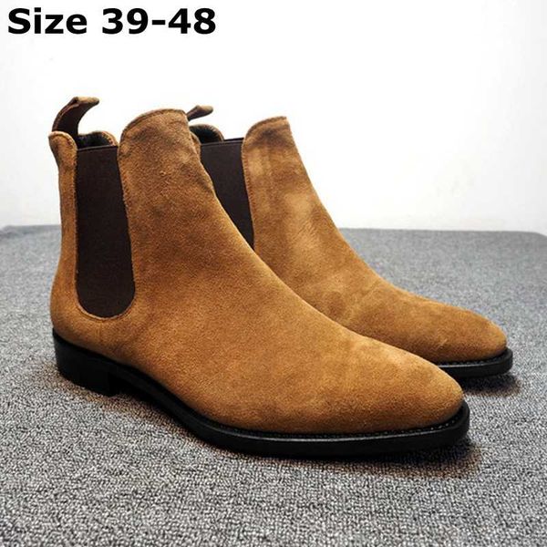 men's chukka ankle boots suede leather slip on dress boots casual, Black