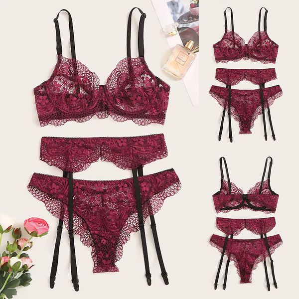 

lingerie bra set new women lace lingerie bra garter briefs set babydoll cut-out sleepwear brief sets lenceria, Red;black