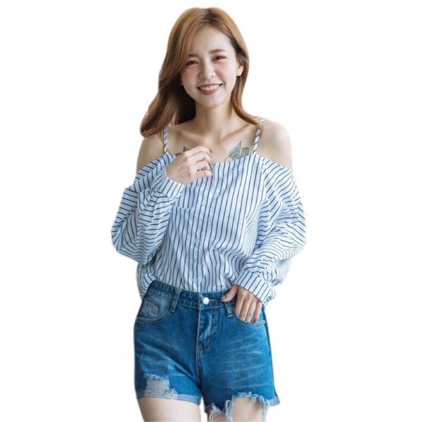 striped print long sleeves off shoulder women blouse and shirt blusas summer blusa feminina new casual ladies blouse, White
striped print long sleeves off shoulder women blouse and shirt blusas summer blusa feminina new casual ladies blouse, White