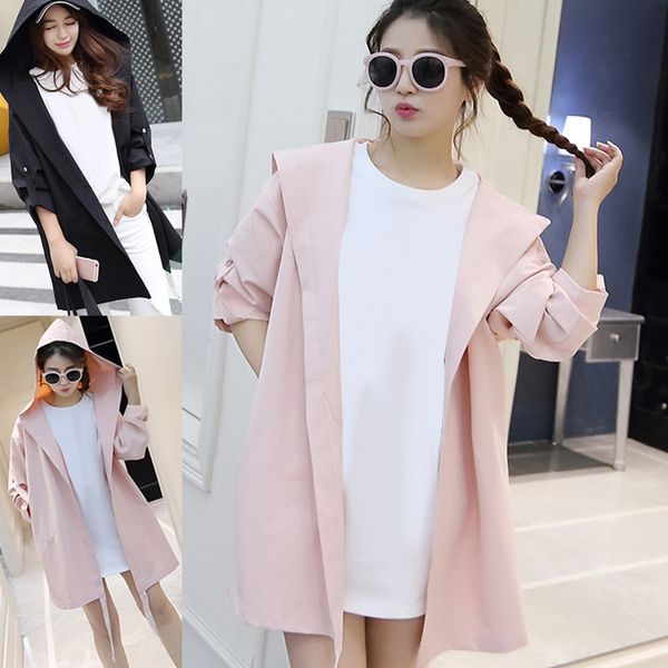 women girl autumn coat hooded loose medium long preppy style spring trench coat fh99, Black;red
women girl autumn coat hooded loose medium long preppy style spring trench coat fh99, Black;red