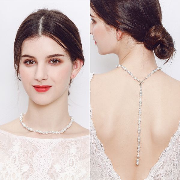 pearls rhinestone bridal back round chain necklace jewelry beach bride's ladies wedding party banquet bride's accessories, White
pearls rhinestone bridal back round chain necklace jewelry beach bride's ladies wedding party banquet bride's accessories, White