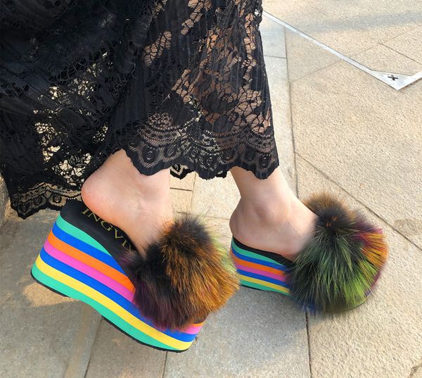 womens rainbow colors real fur decor slipper platform muffin super high wedge heel shoes slides slingback new a1489, Black
womens rainbow colors real fur decor slipper platform muffin super high wedge heel shoes slides slingback new a1489, Black