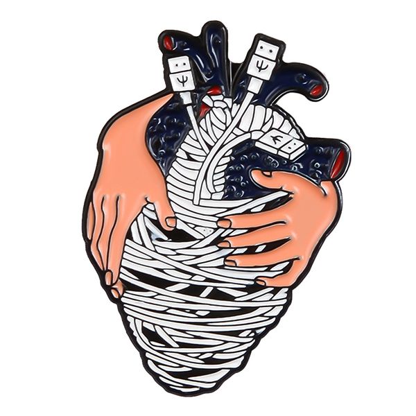 heart wrapped in a charging cord hand holding a heart brooch gift personality special creative brooch, Gray
heart wrapped in a charging cord hand holding a heart brooch gift personality special creative brooch, Gray