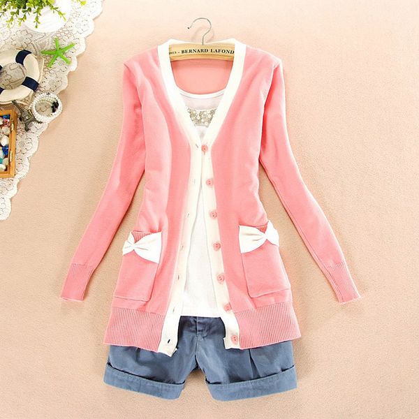 2016 autumn long-sleeve v-neck shirts preppy style solid color pocket bow medium-long sweater cardigans, White;black
2016 autumn long-sleeve v-neck shirts preppy style solid color pocket bow medium-long sweater cardigans, White;black