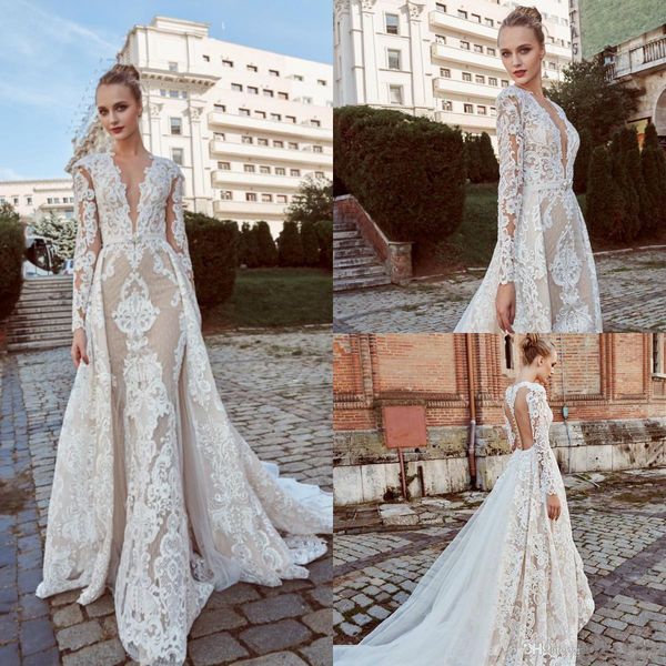 bride 2019 mermaid wedding dresses with detachable train v neck lace beads long sleeve plus size bridal gowns robe de mariée, White
bride 2019 mermaid wedding dresses with detachable train v neck lace beads long sleeve plus size bridal gowns robe de mariée, White