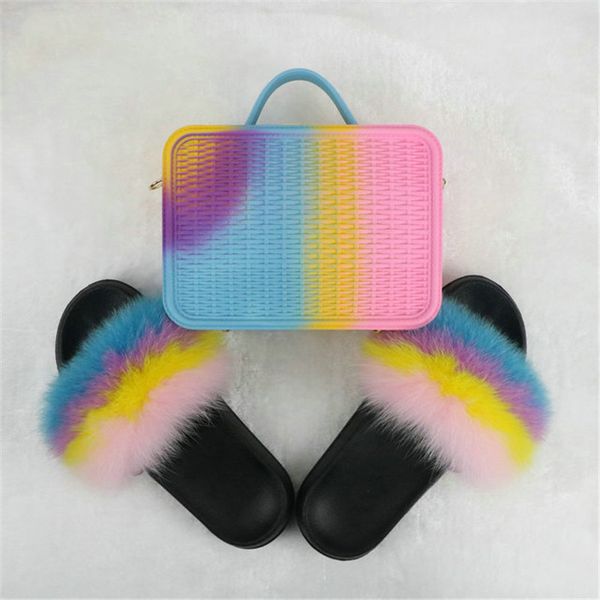 women's 100% raccoon fur slide ladies rainbow jelly purse bags match sets woman furry fluffy fur slippers female handbag, Black
women's 100% raccoon fur slide ladies rainbow jelly purse bags match sets woman furry fluffy fur slippers female handbag, Black